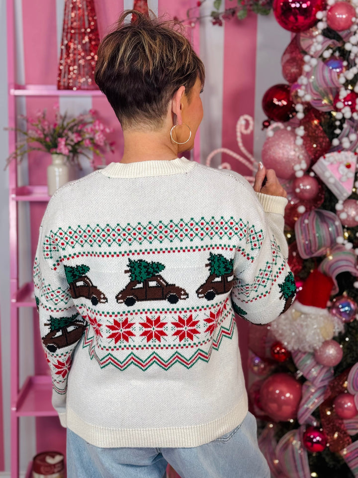 "Christmas Tree Car" Fair Isle Sweater