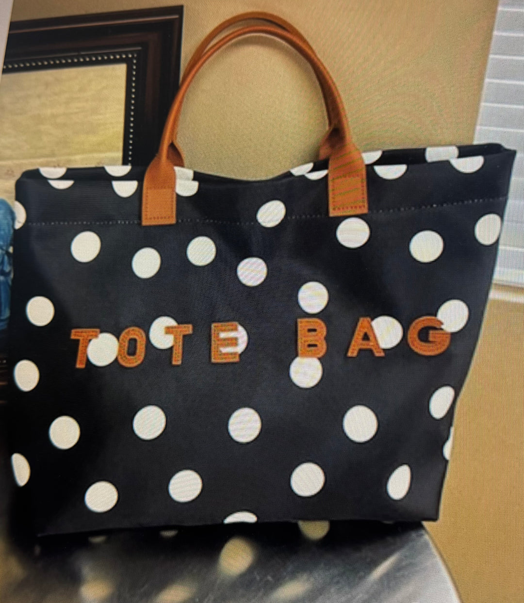Polka Dot Oxford Tote-Black or Brown