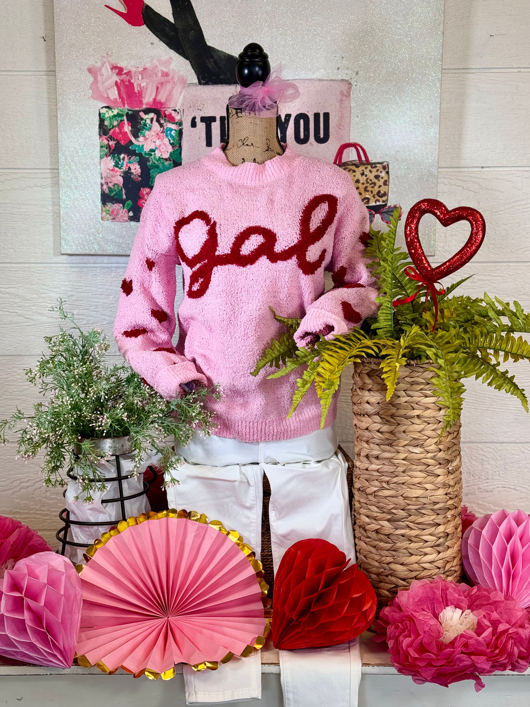Pink "Gal" Fuzzy Sweater - S-Extended Sizes - Final Sale
