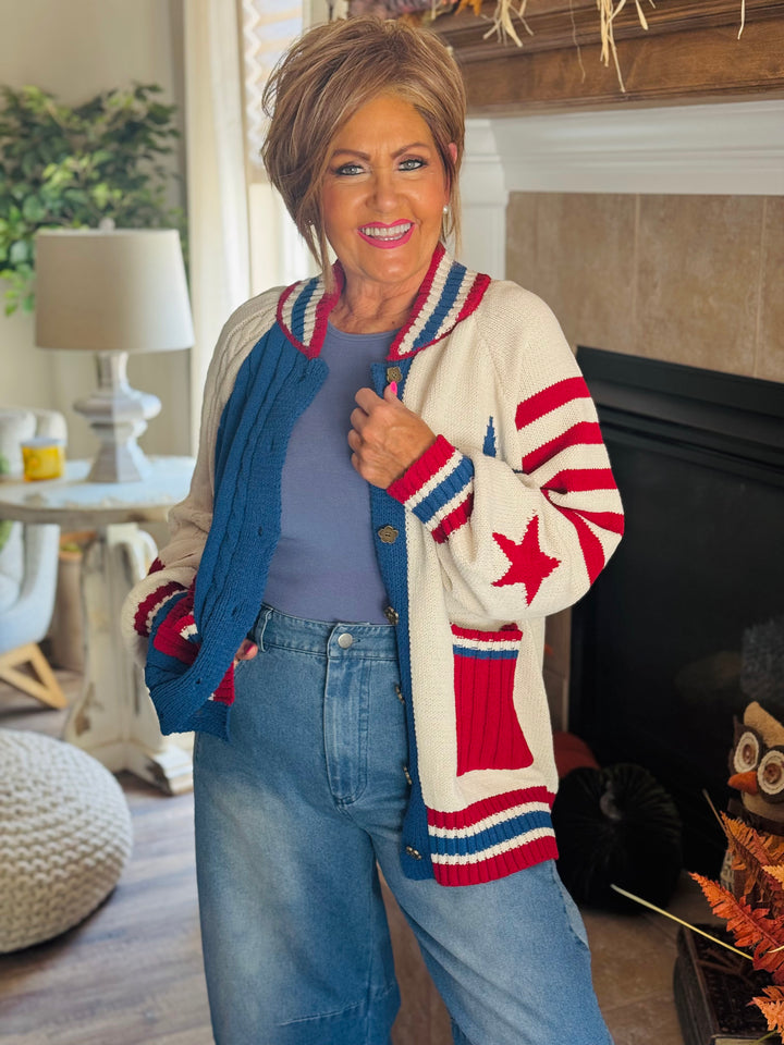 Chenille Sweater Jacket w/Star Detail - 2 Color Options
