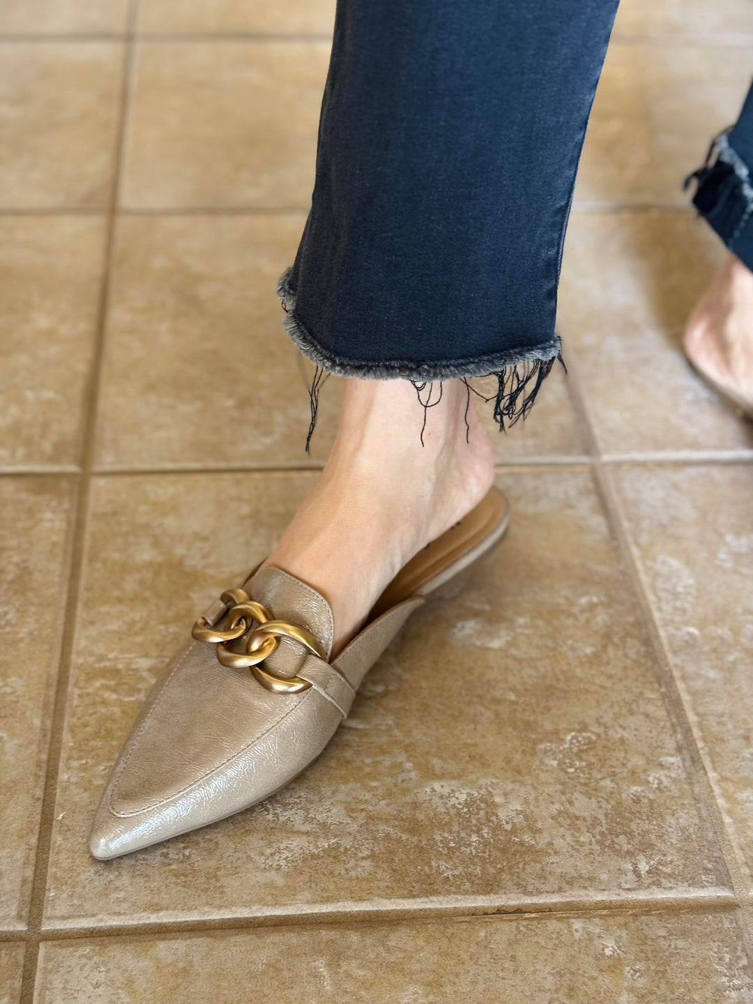 Taupe Mule with Chain Detail
