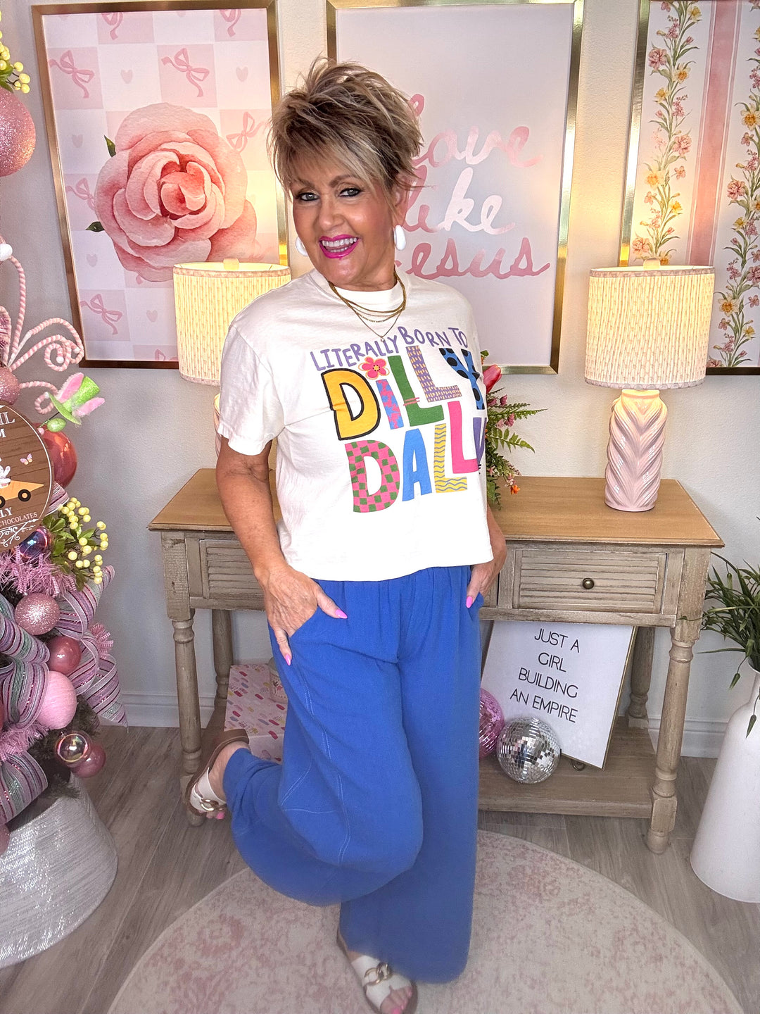 Elastic Waist Wide Leg Pants-2 Color Options-Blue and Sage