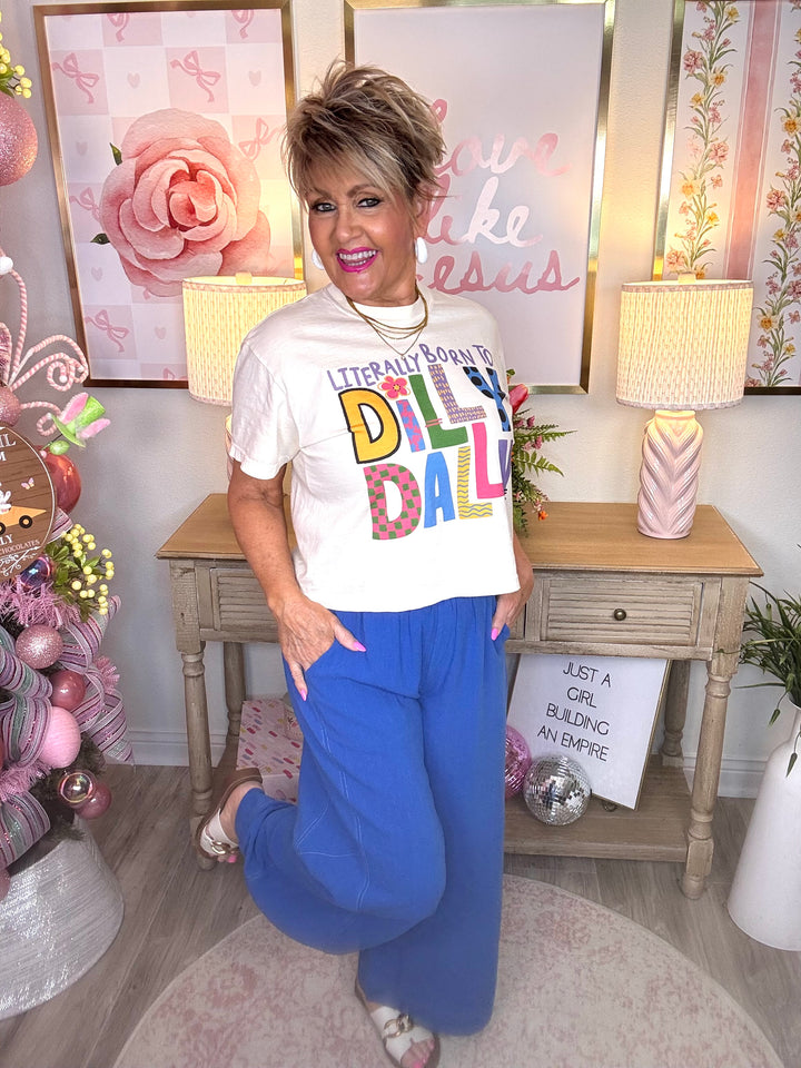 Elastic Waist Wide Leg Pants-2 Color Options-Blue and Sage