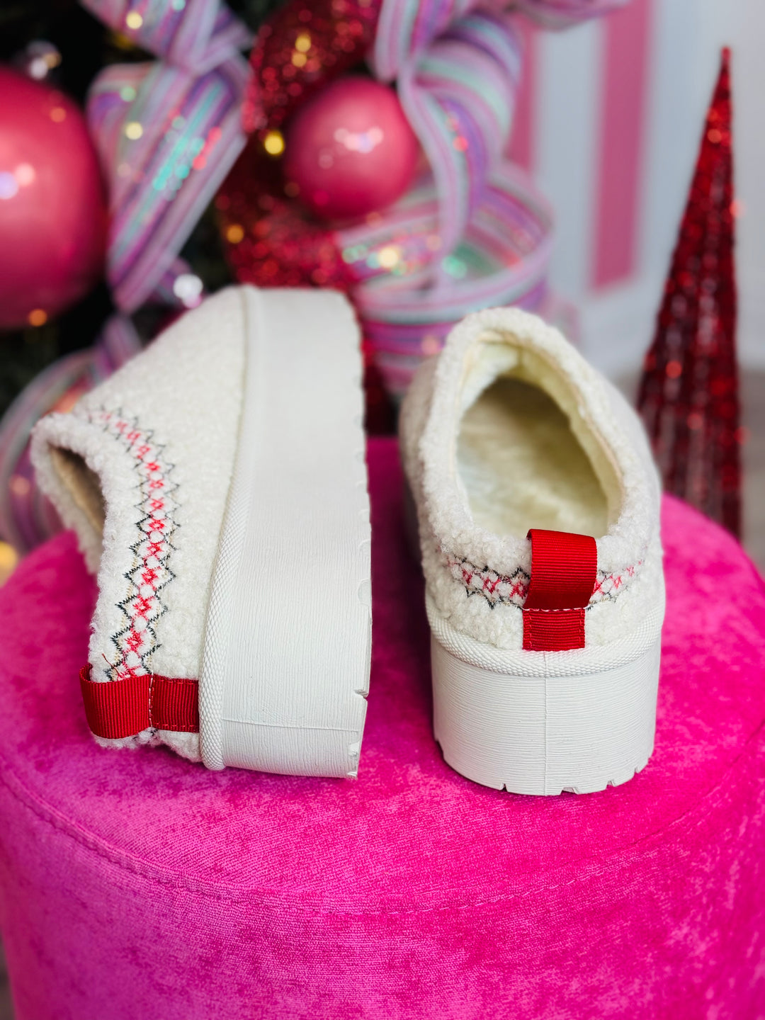 Fuzzy White Platform Slip-Ons