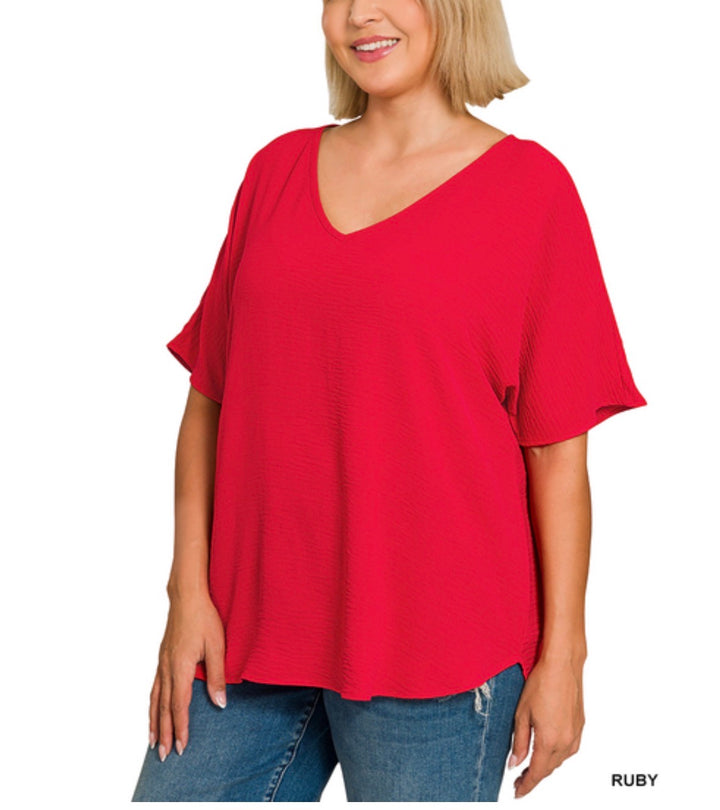 SALE: Woven Airflow V-Neck Dolman Top - 7 Color Options