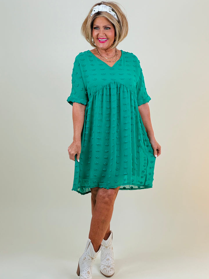 Swiss Dot Babydoll V-Neck Dress - 6 Color Options - Available Small - Extended Sizes