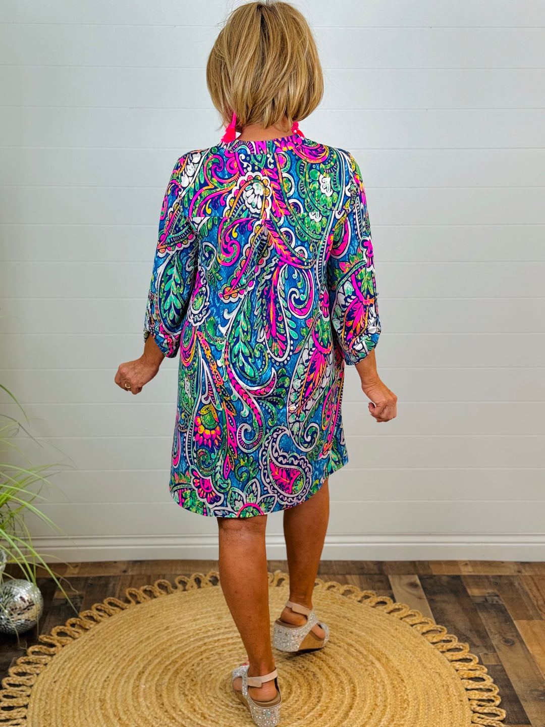 Royal Multi-Colored Print Shift Dress - Available Small Through Extended Sizes