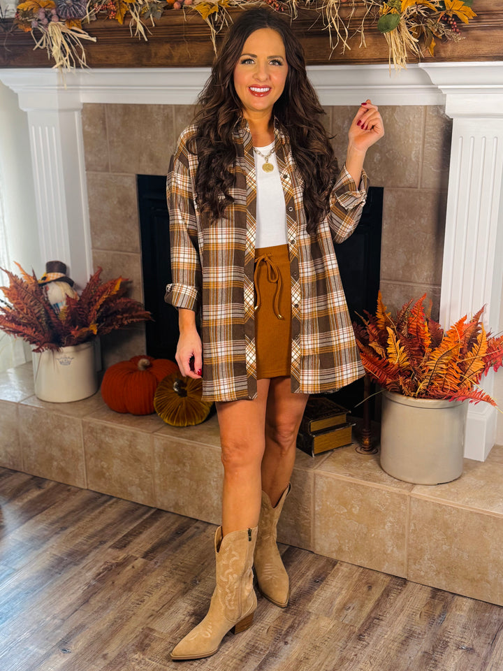 Lola Flannel Tunic Top- Brown