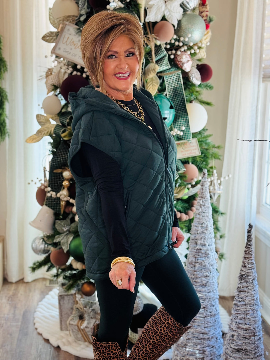 Regency Green Quilted Hoodie Vest