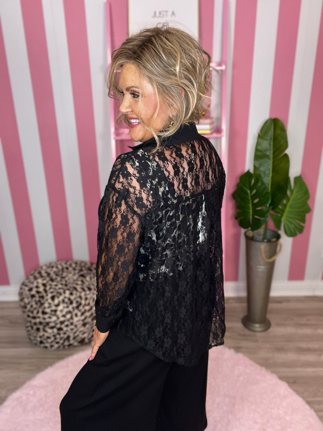 Lace Button Up- Ivory and Black