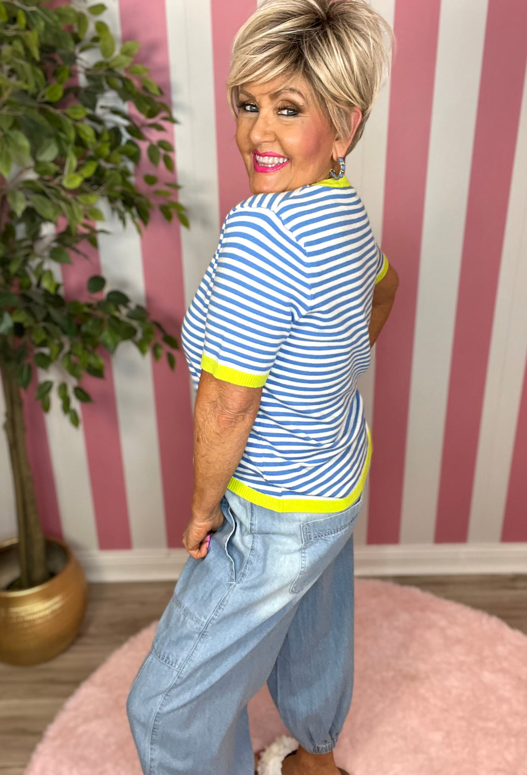 Striped Lightweight Sweater-Blue