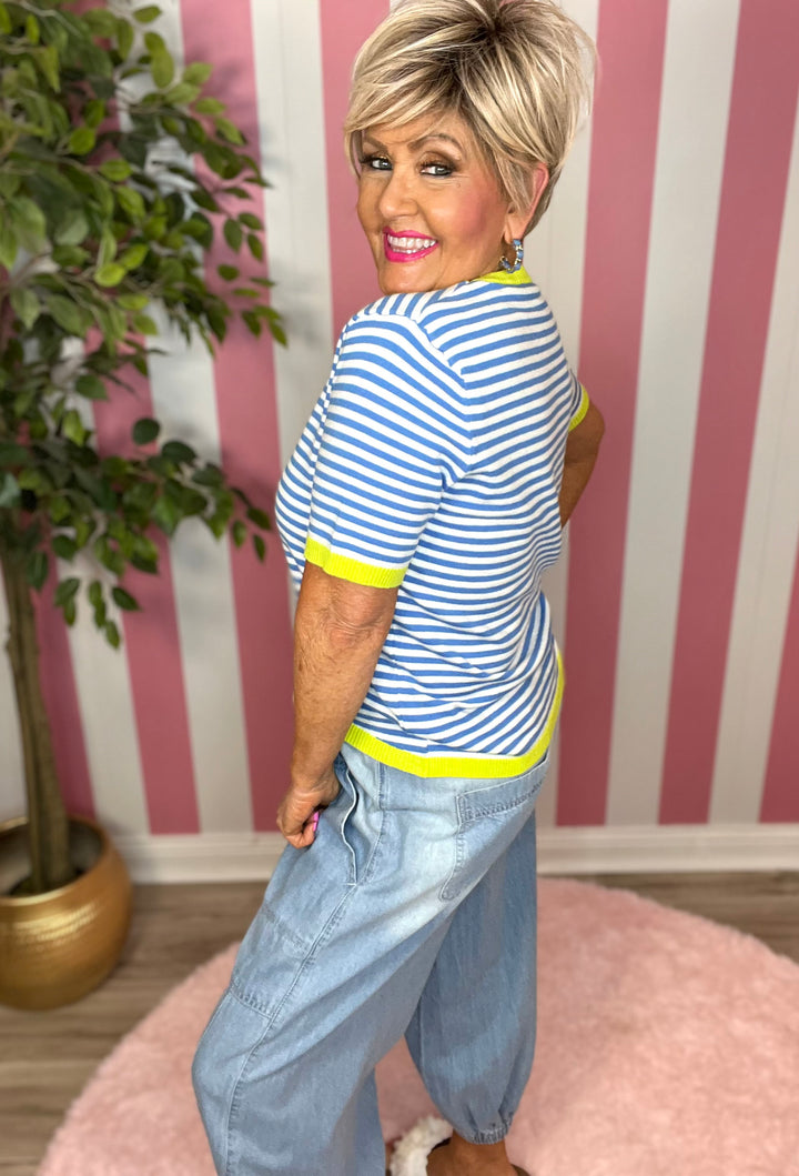 Striped Lightweight Sweater-Blue