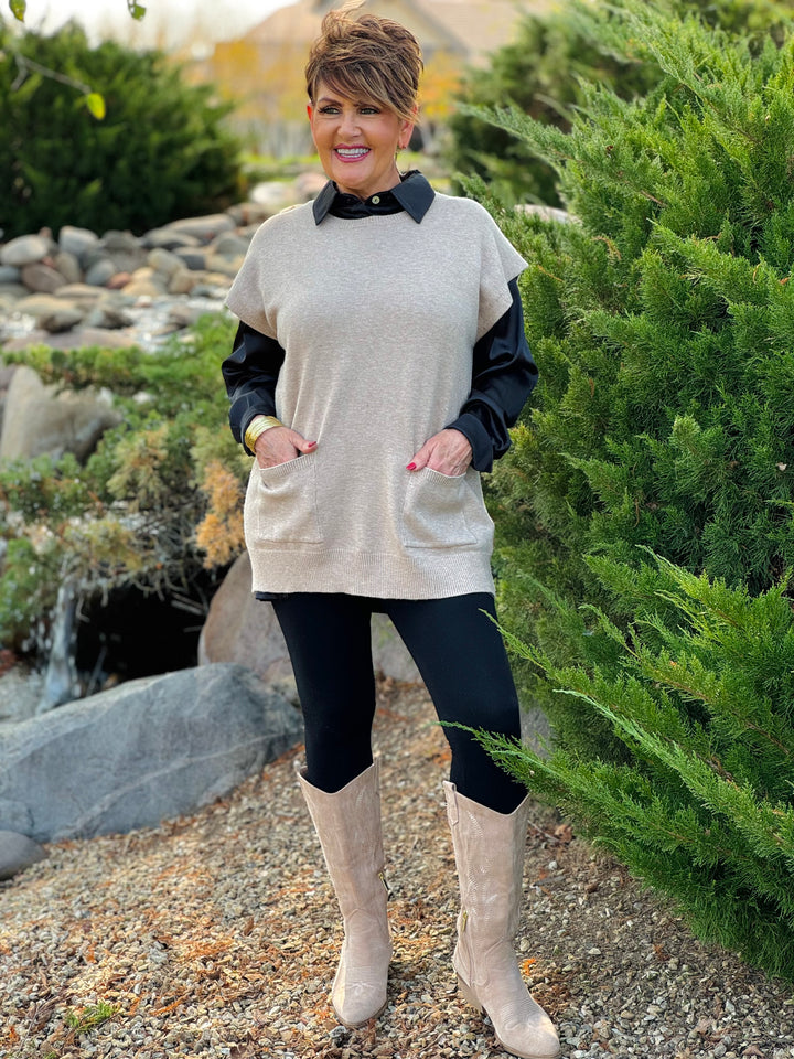 Giovana Sweater Vest w/Front Pockets - 2 Color Options - Small Through Extended Sizes