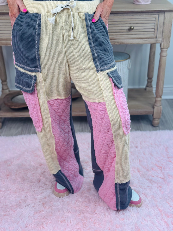 Candy Pink & Grey Relax Quilted Pants