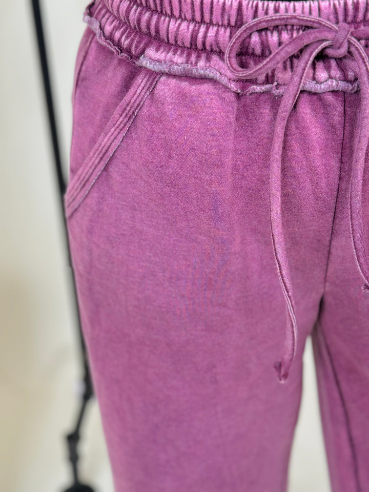 Acid Wash Fleece Palazzo Sweatpants W/Pockets - 3 Color Options - Final Sale