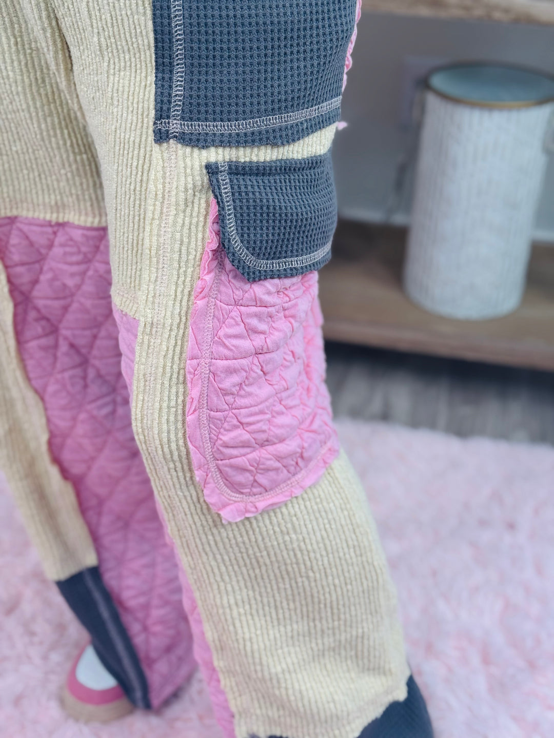 Candy Pink & Grey Relax Quilted Pants
