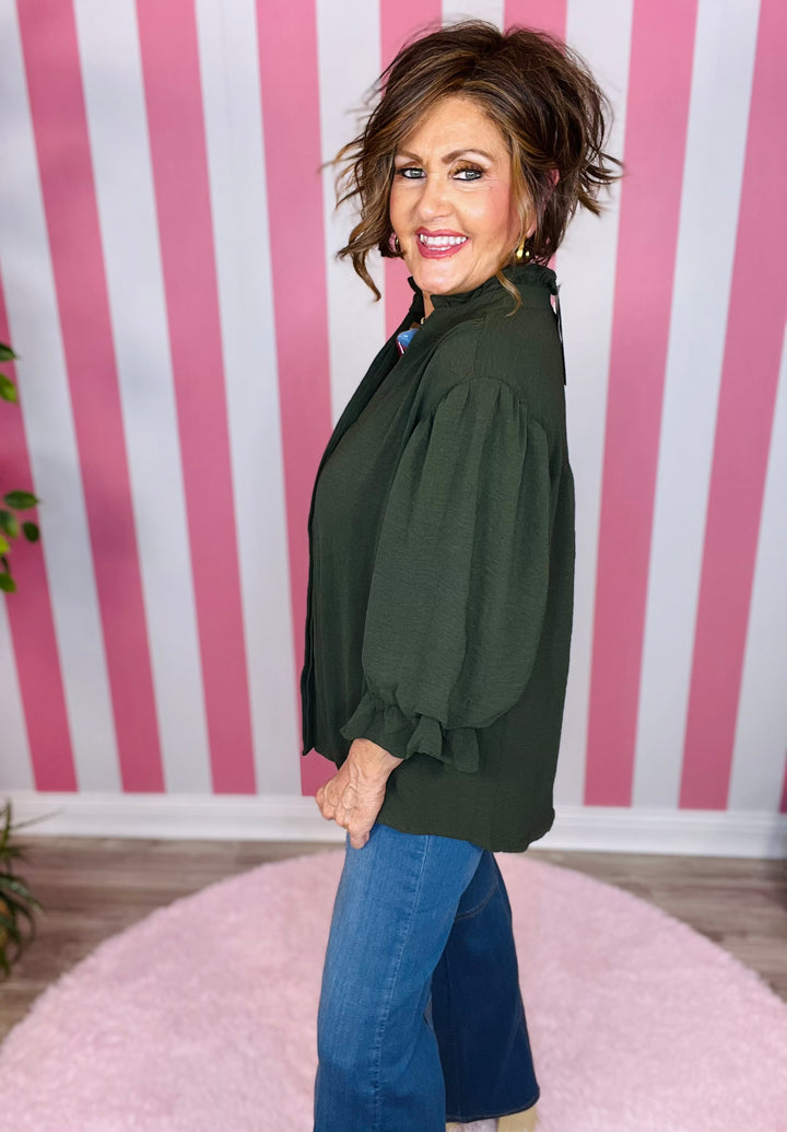 Balloon Sleeve Blouse-Olive