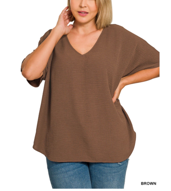 SALE: Woven Airflow V-Neck Dolman Top - 7 Color Options