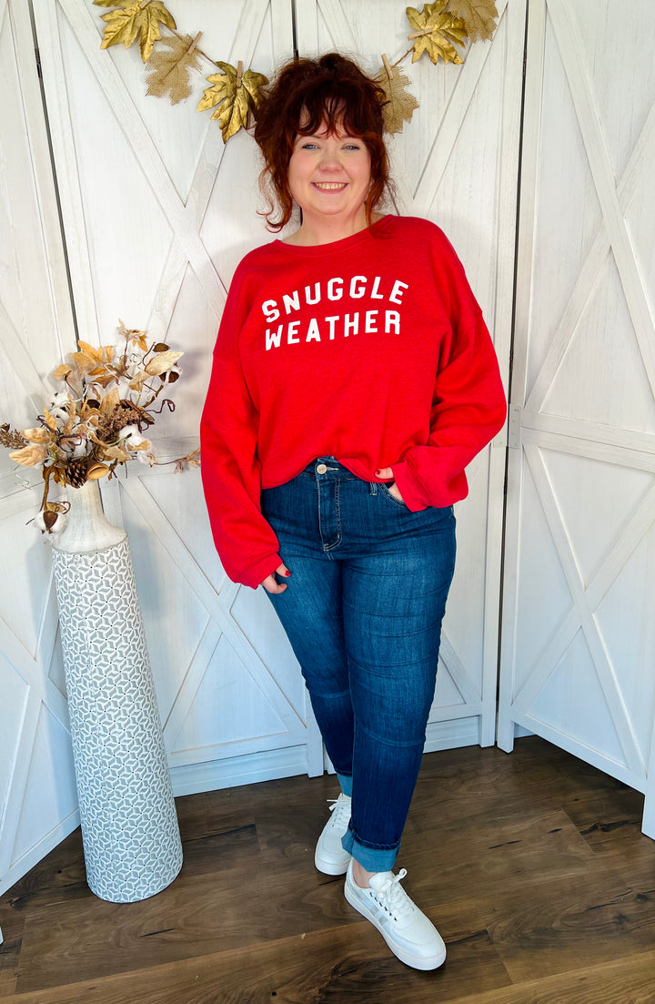 Washed Cranberry "Snuggle Weather" Graphic Sweatshirt