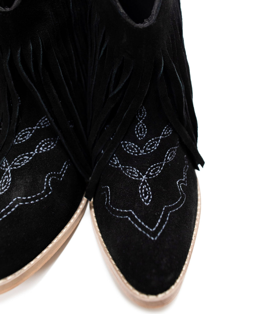 Amos Fringe Ankle Bootie in Black Suede