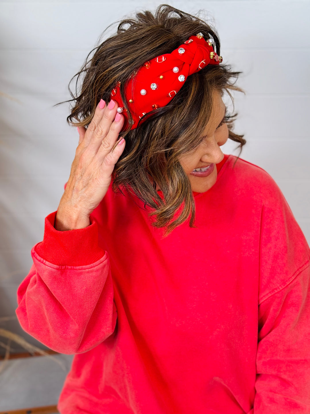 Red Headband with Turquoise Beads