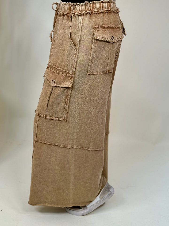 Mineral Washed Wide Leg Terry Knit Cargo Pants - 4 Color Options - Available Small Through Extended Sizes