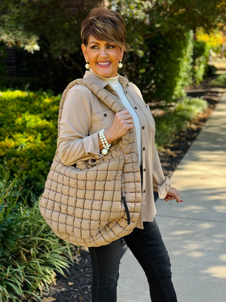 Oversized Quilted Carryall Crossbody Bag - 2 Color Options