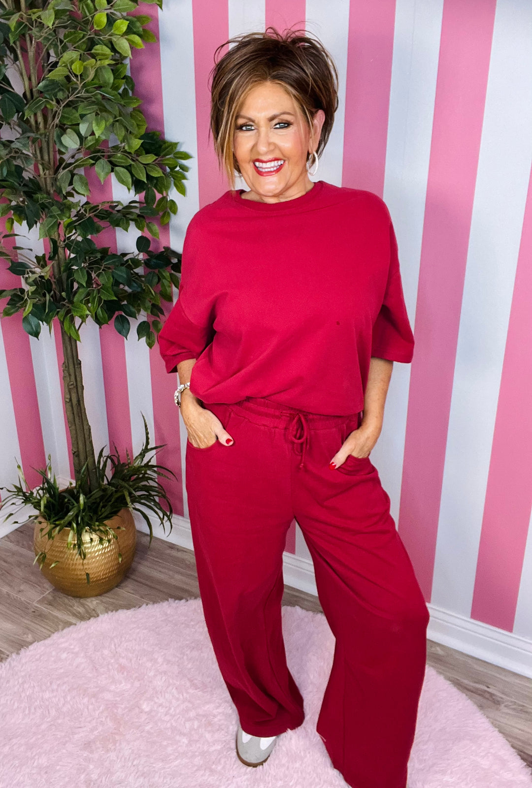 Terry Knit Sweatshirt-Dk Red