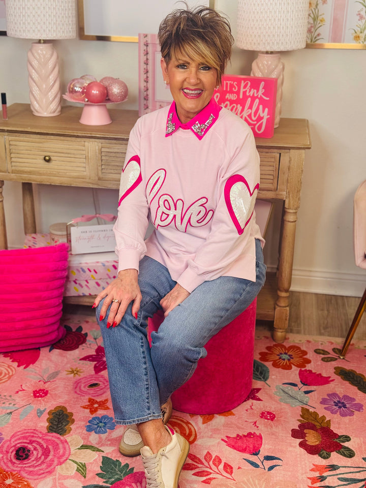 Pink Glittery "Love" Sweatshirt