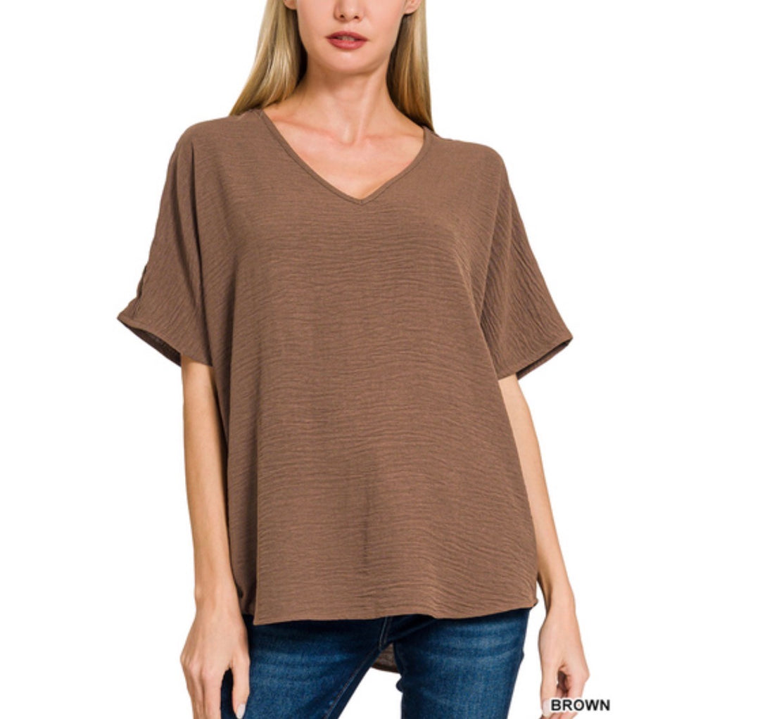SALE: Woven Airflow V-Neck Dolman Top - 7 Color Options