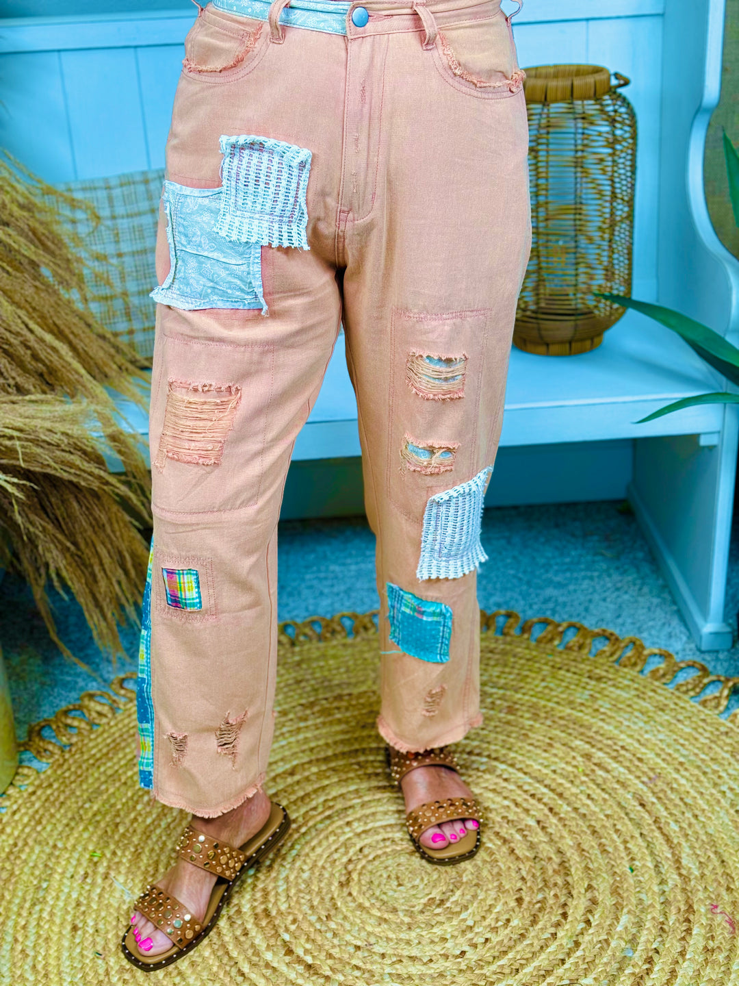 POL Pre-Order - Patchwork Distressed Jeans - 2 Color Options -FINAL SALE