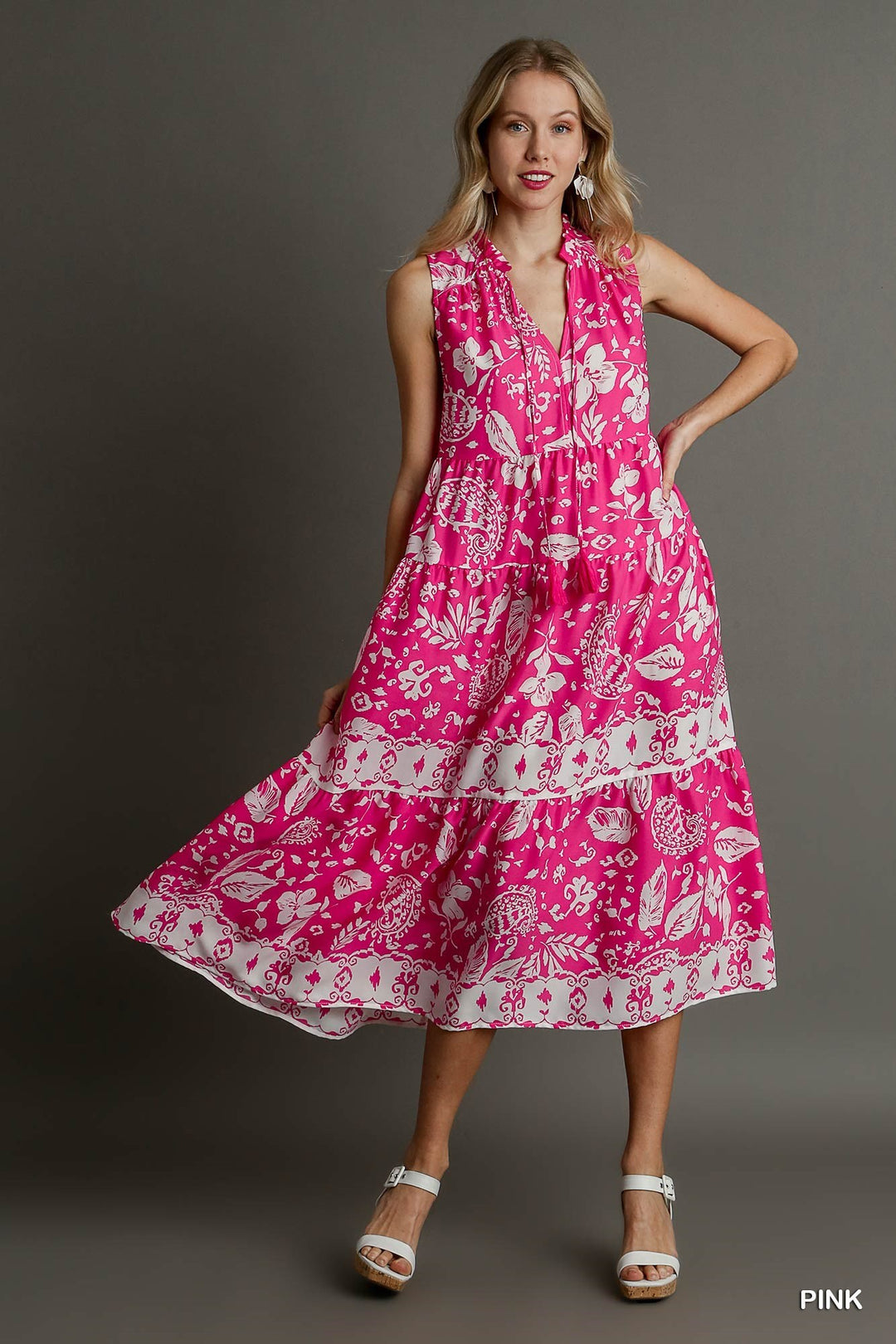 Pink Floral Midi Dress