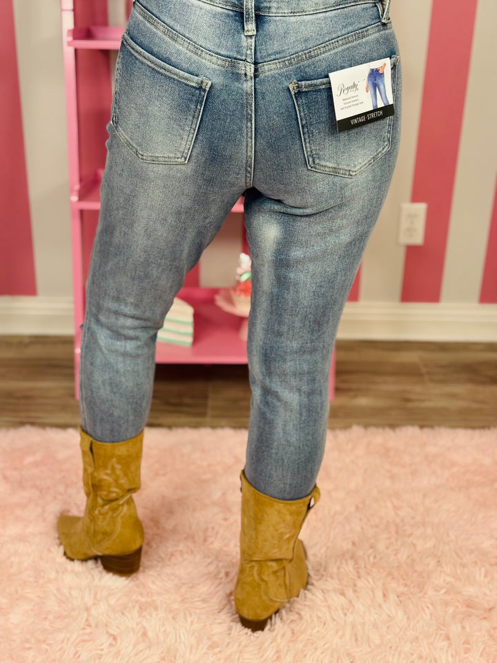 Ripped Medium Wash High-Rise Distressed Skinny Jean