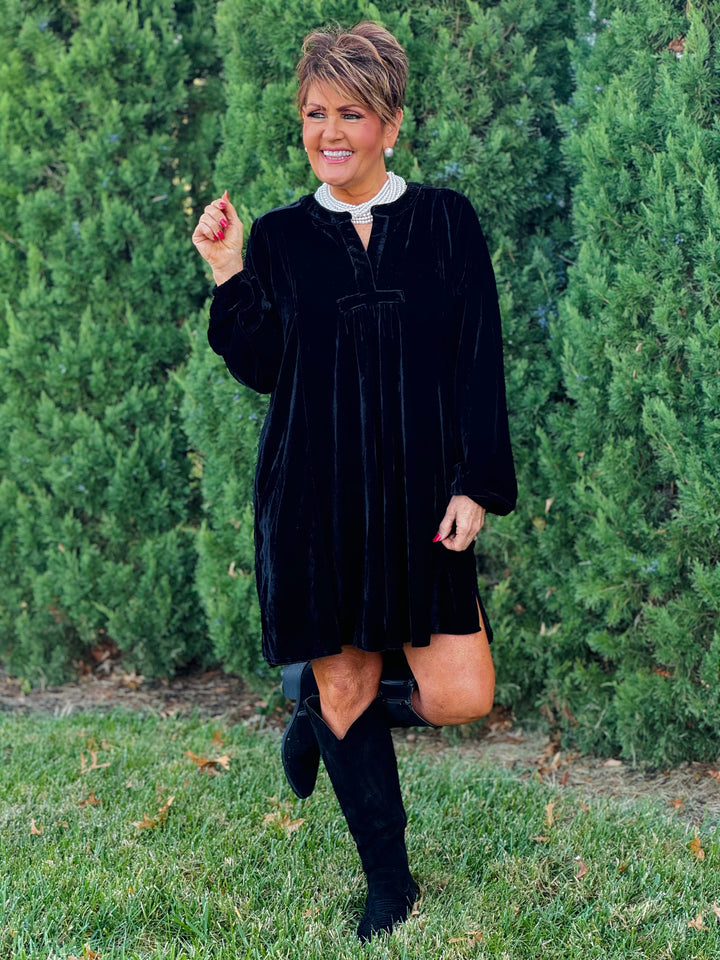 Long Sleeve Soft Velvet Tunic Dress - 5 Color Options - Small Through Extended Sizes