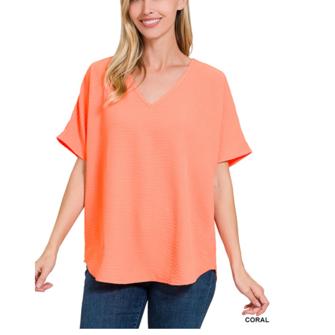 SALE: Woven Airflow V-Neck Dolman Top - 7 Color Options