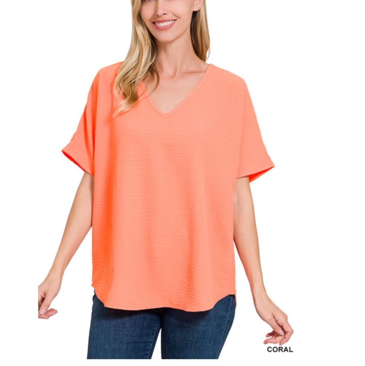 SALE: Woven Airflow V-Neck Dolman Top - 7 Color Options