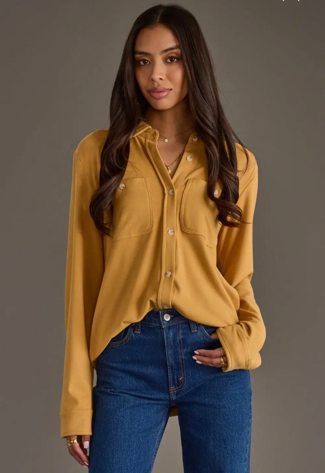 Soft Wash Button Up-Mustard