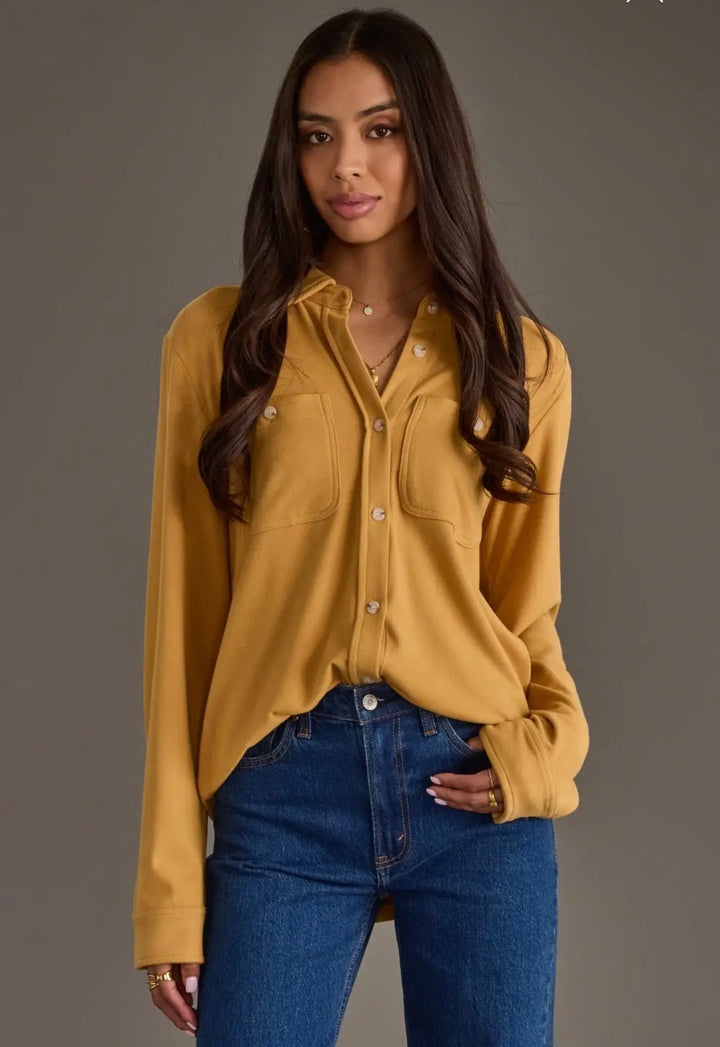 Soft Wash Button Up-Mustard