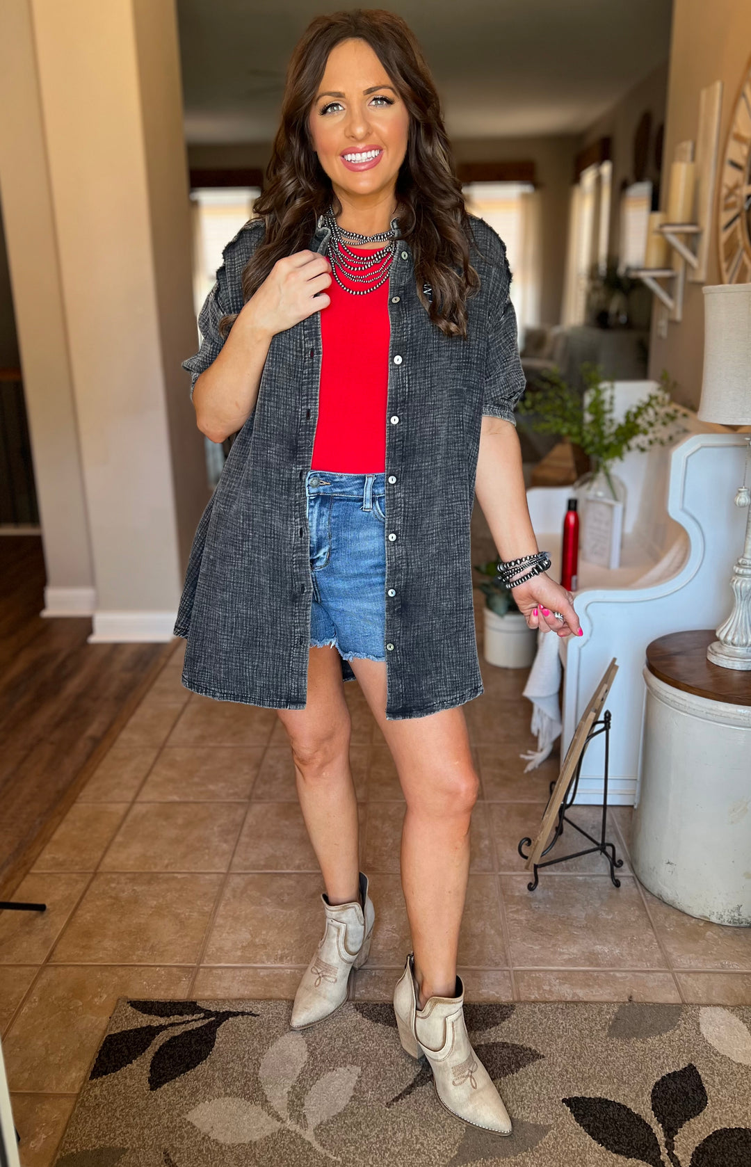 Washed Double Gauze Button Down Shirt Dress - 2 Color Options