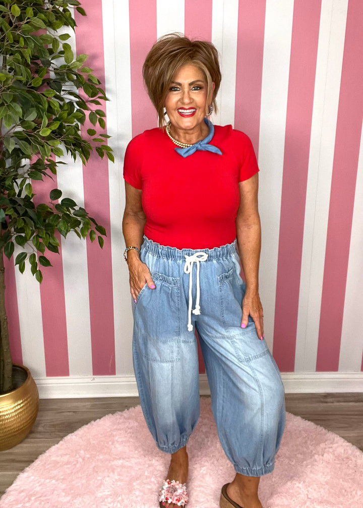 Bianca Denim Ball Bead Scarf Necklace