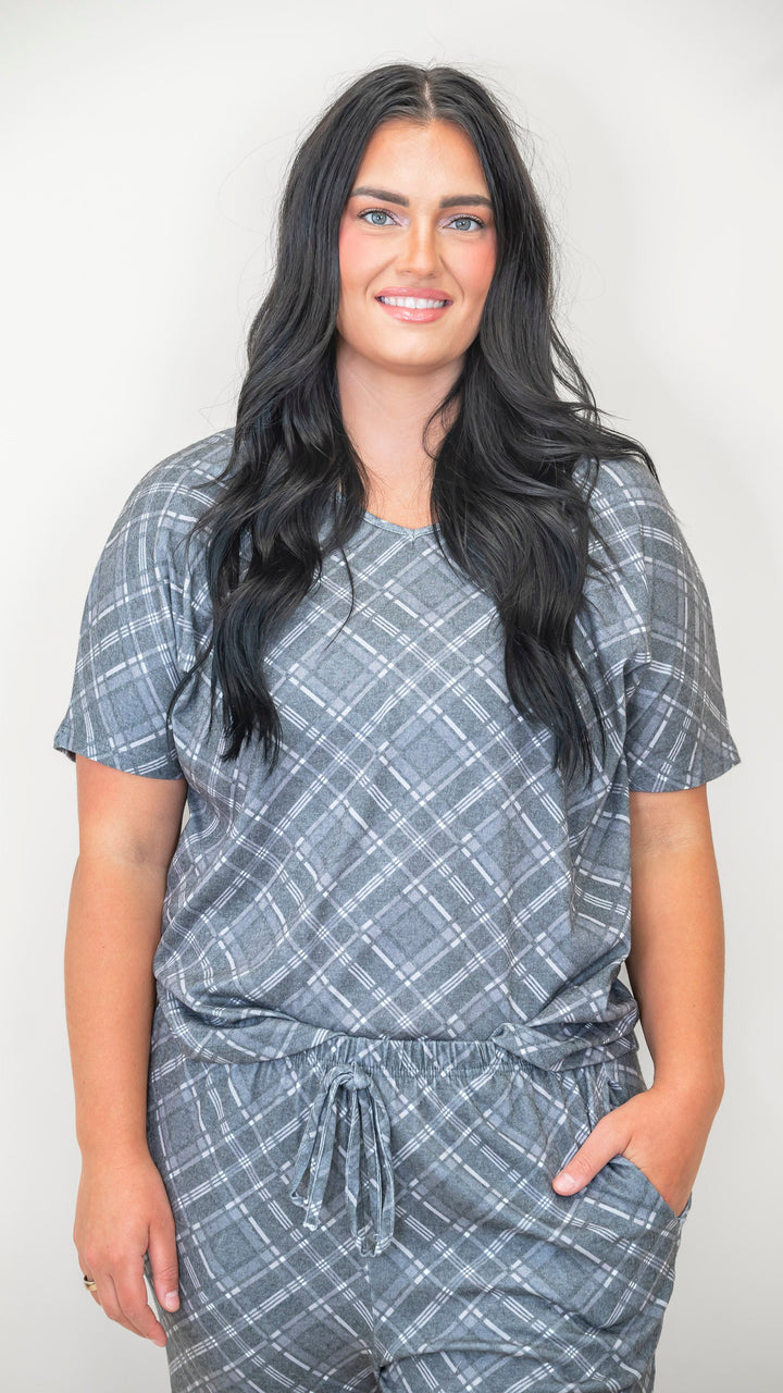 Black Plaid Pajama Pant Set by Salty Wave (TOP & BOTTOM)  *DEAL*