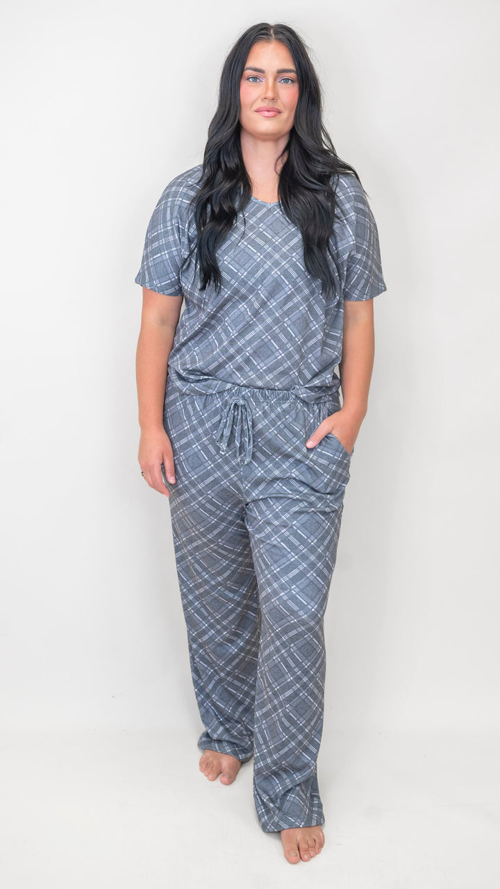 Black Plaid Pajama Pant Set by Salty Wave (TOP & BOTTOM)  *DEAL*