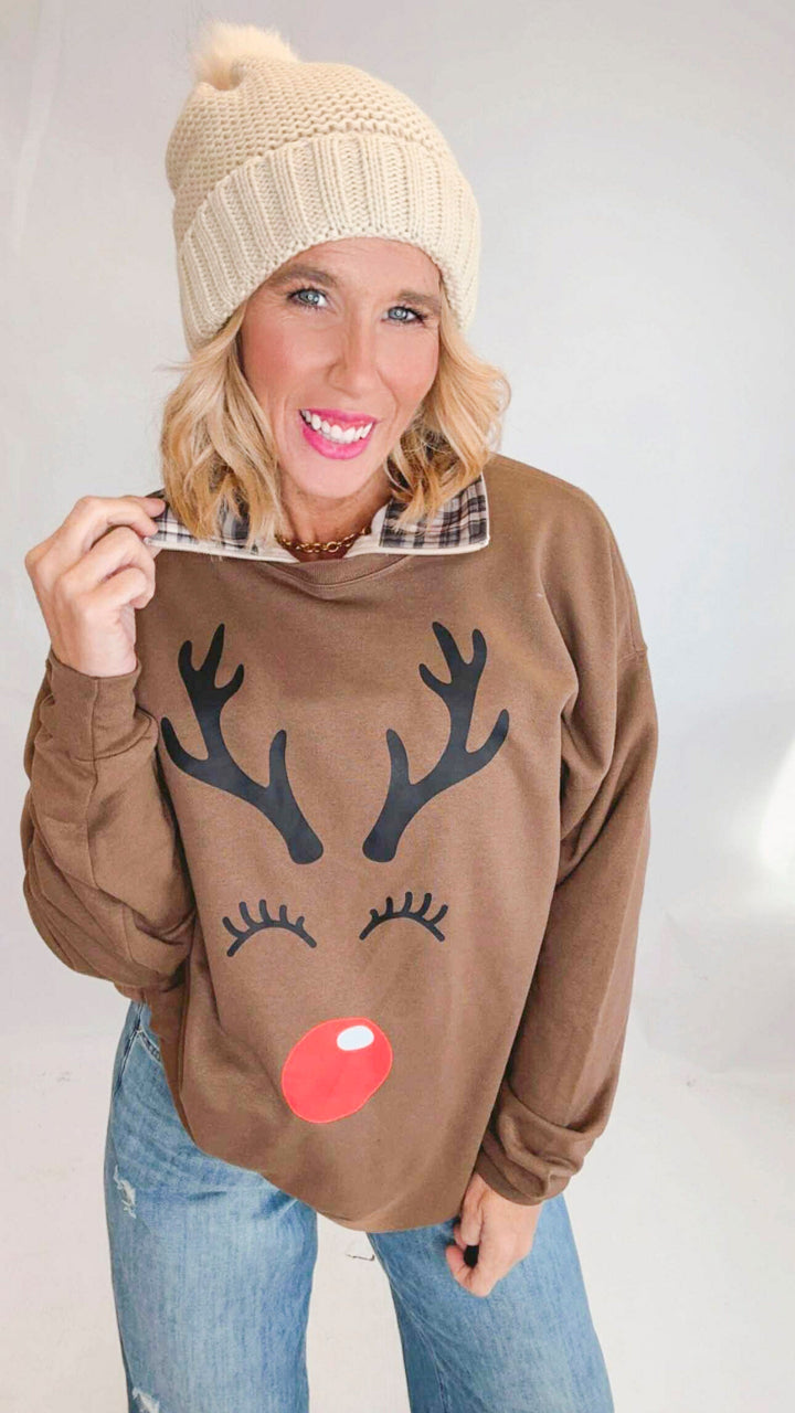 Rudolph Reindeer Crewneck Graphic Sweatshirt - DEAL