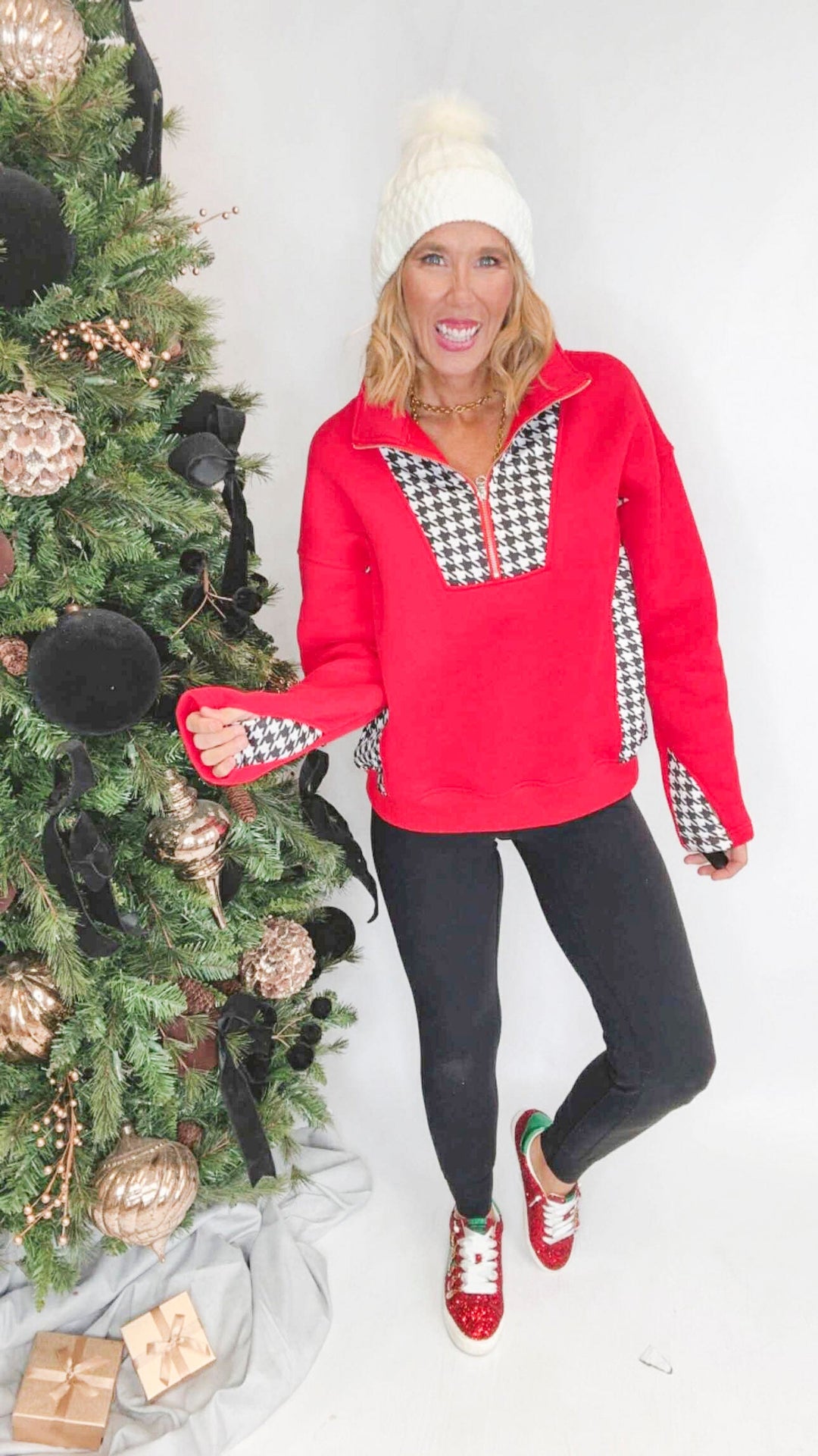 The Red Houndstooth Delaney Half-Zip Pullover | SALTY WAVE*DEAL *START SHIP DATE: LATE NOV