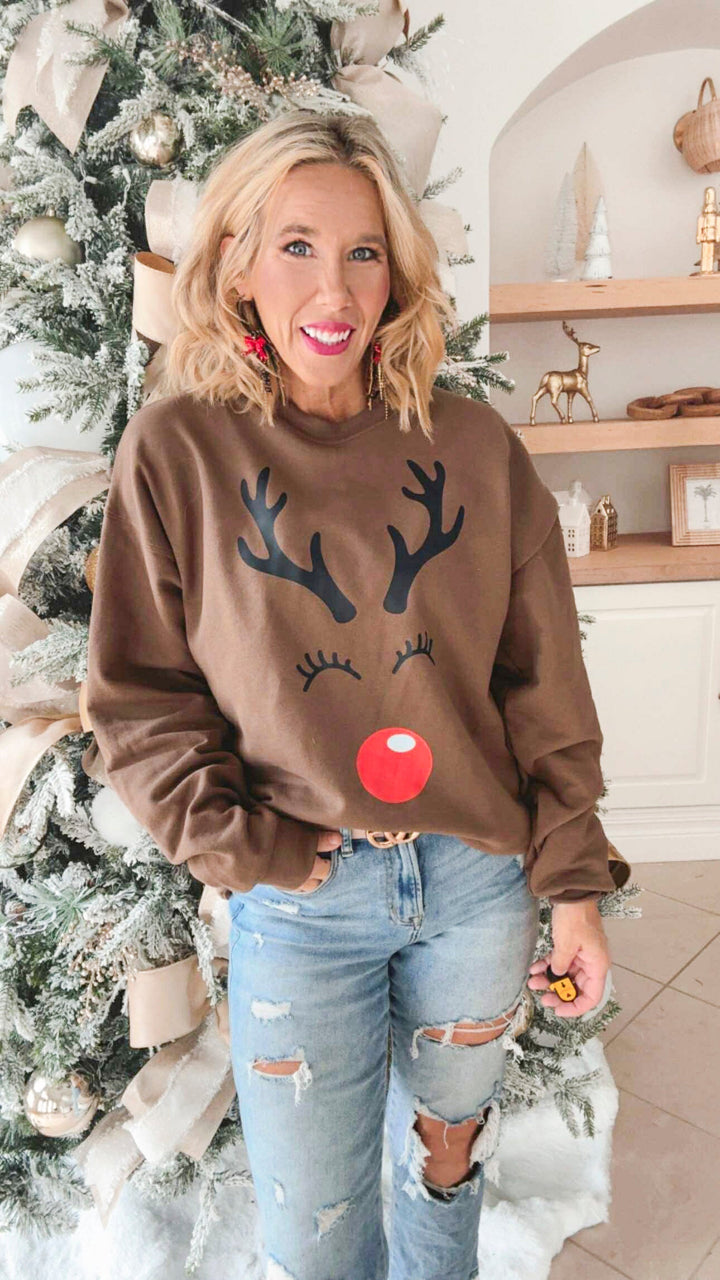 Rudolph Reindeer Crewneck Graphic Sweatshirt - DEAL