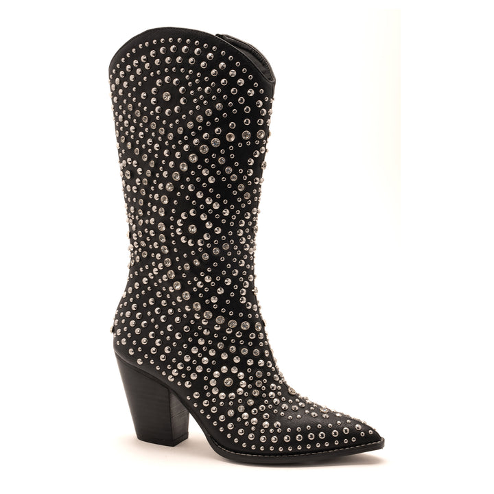 Black Mid-Calf Studded Boot