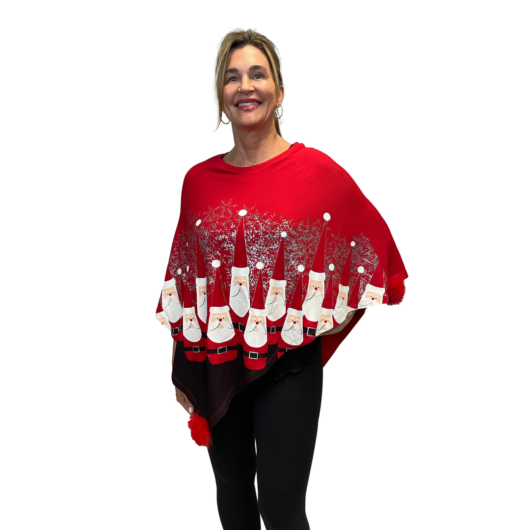 Red Bowling Pin Santa Poncho - ONE SIZE