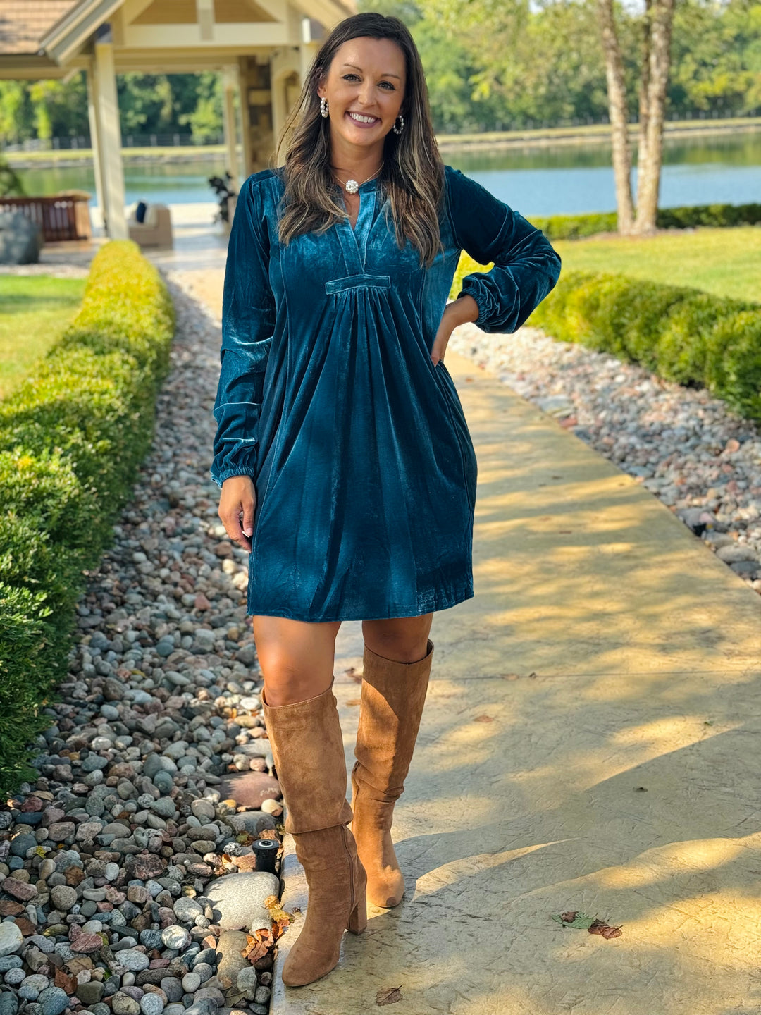 Long Sleeve Soft Velvet Tunic Dress - 5 Color Options - Small Through Extended Sizes