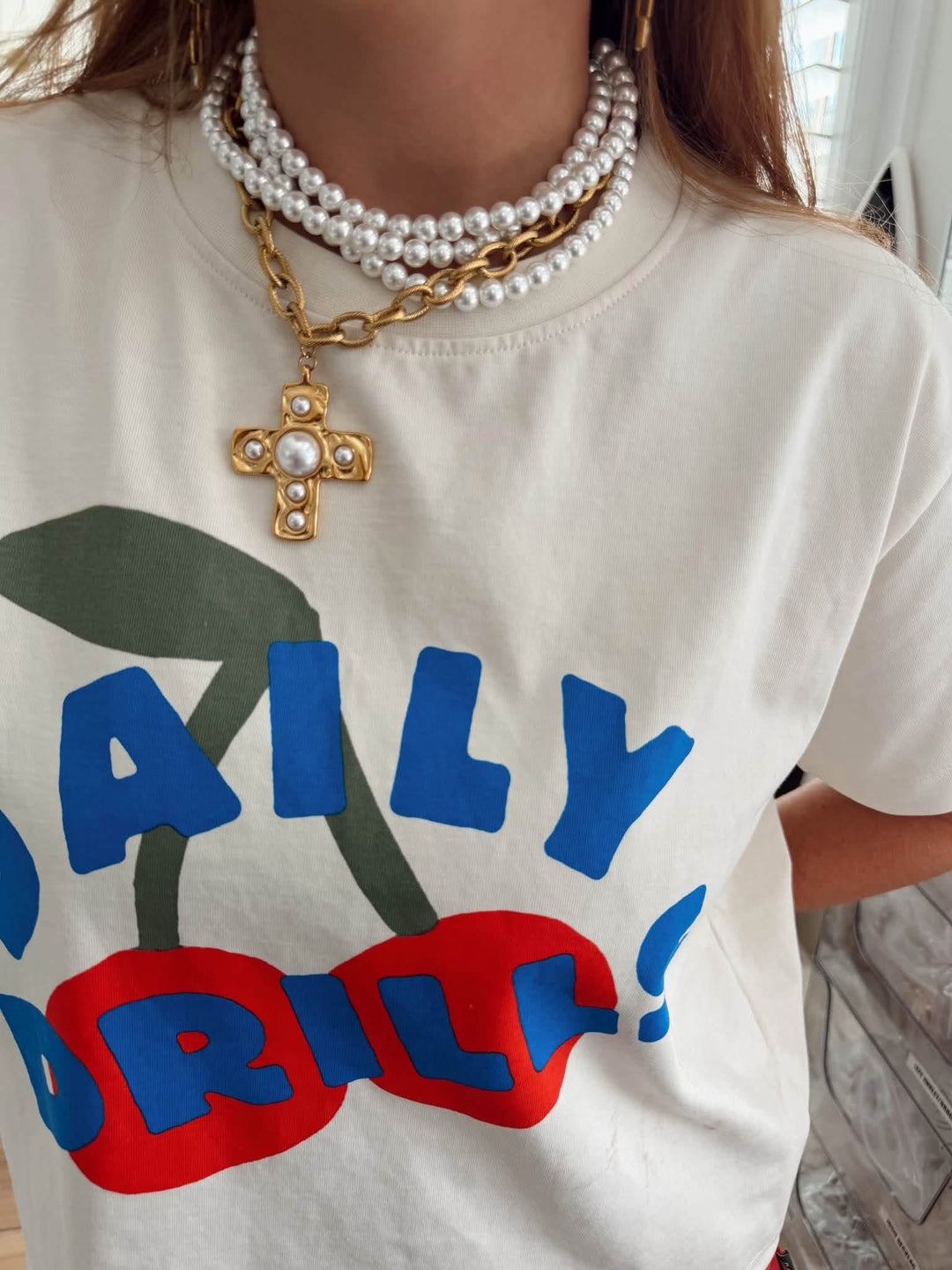 Pearl/Cross Necklace-All One Necklace!