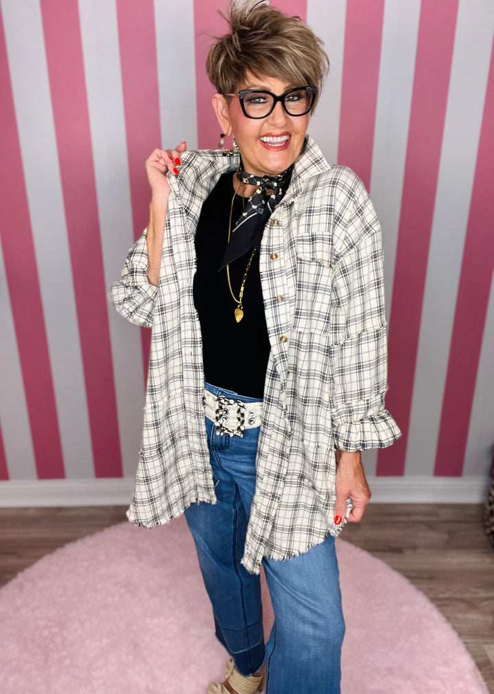 Mineral Wash Plaid Shirt-Natural